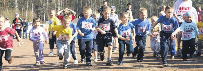 Die Kleinsten, hier bei der Torgelower Greifenmeile, gehören zu den ehrgeizigsten Läufern beim Uecker-Randow-Laufcup. In den vergangenen Jahren sind die Teilnehmerzahlen beim Nachwuchs stetig gestiegen. FOTO: THOMAS KRAUSE