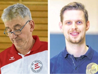 Trainer Detlef Rühl (linkes) und Daniel Havlitschek (rechts) des SV Einheit Ueckermünde. Foto: Andy Bühning