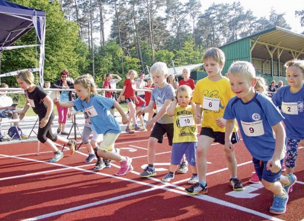 Kleine und große Bahnläufer drehen im Waldstadion schnelle Runden